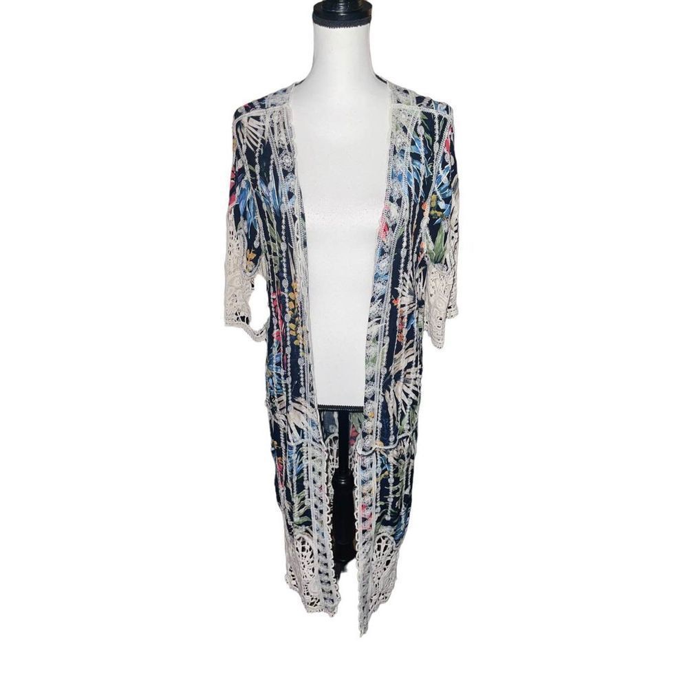 Boho Floral Cardigan with Lace Accents size XL